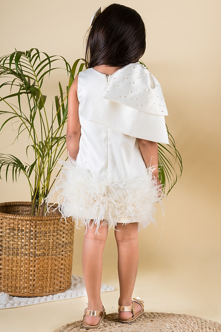 Ivory Satin Embroidered Feather Dress For Girls by Ba Ba Baby clothing co. at Pernia's Pop Up Shop