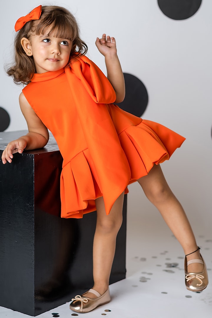 Orange Box Scuba Pleated Dress For Girls by Ba Ba Baby clothing co.
