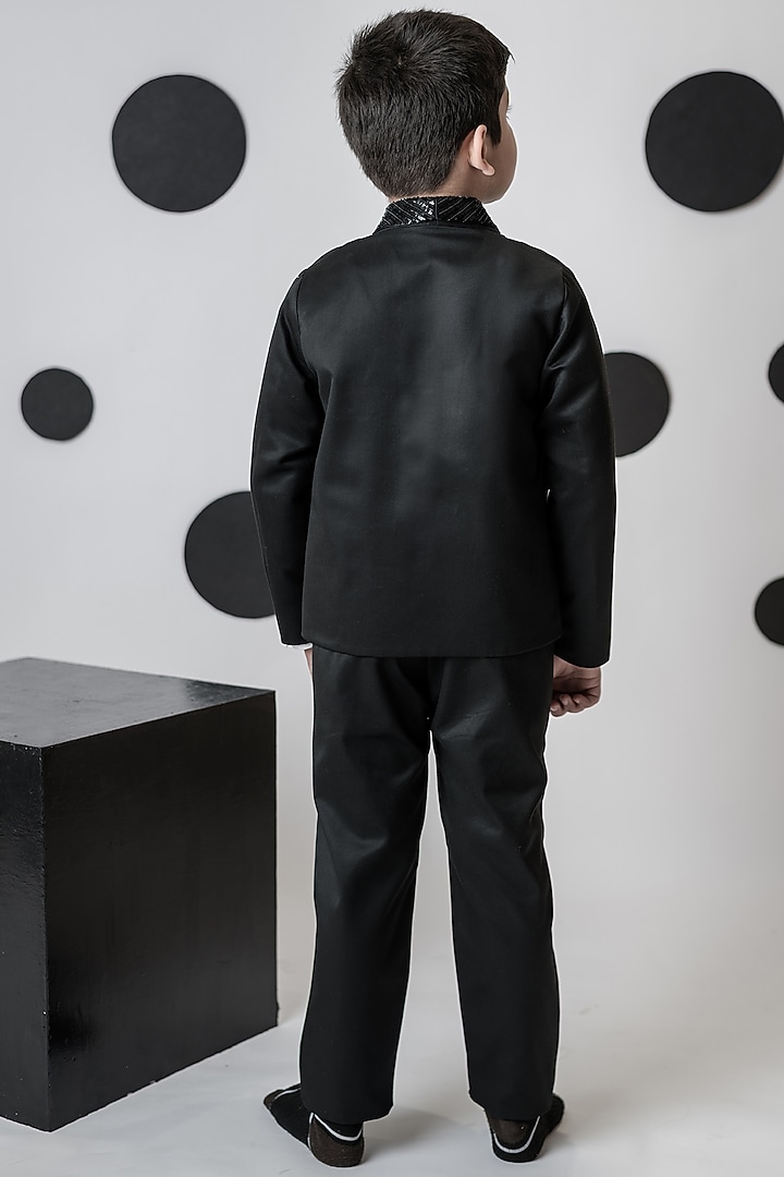 Black & White Suiting Embroidered Tuxedo Set For Boys by Ba Ba Baby clothing co. at Pernia's Pop Up Shop