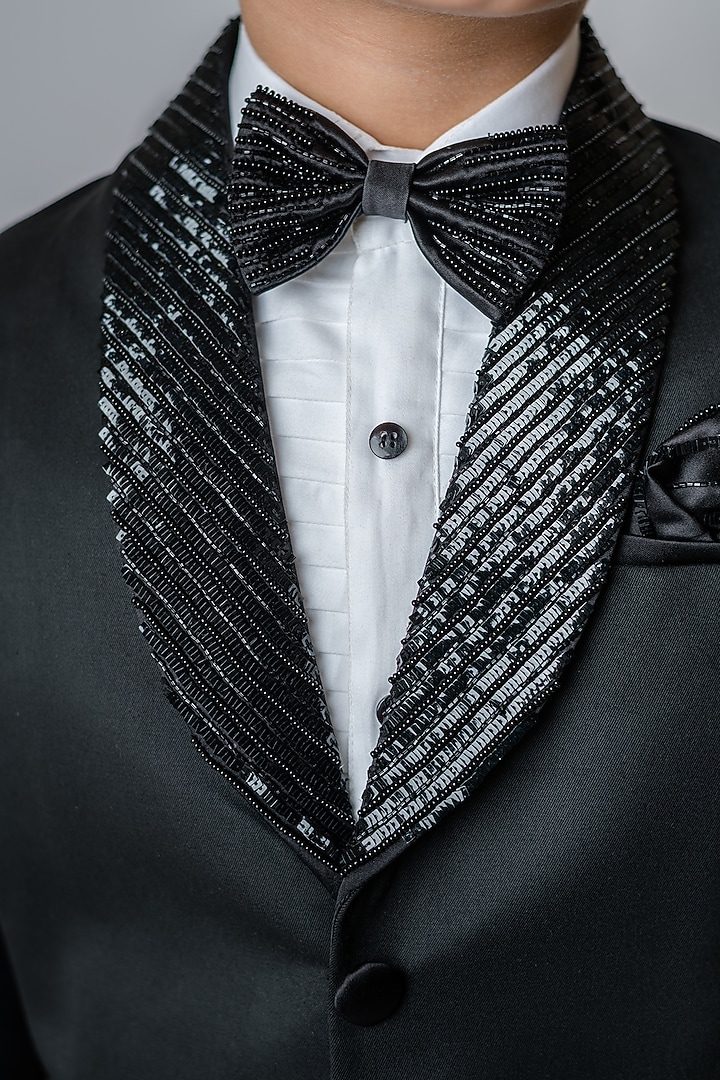 Black & White Suiting Embroidered Tuxedo Set For Boys by Ba Ba Baby clothing co. at Pernia's Pop Up Shop