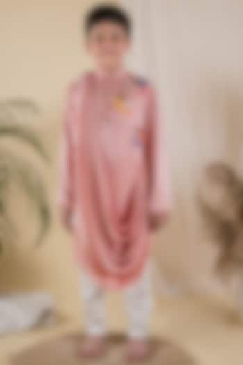 Pink Satin Crepe Cowl Draped Kurta Set For Boys by Ba Ba Baby clothing co.