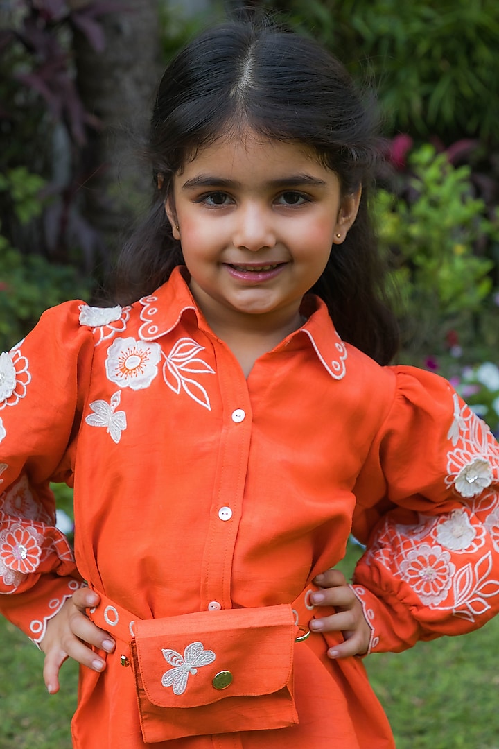 Orange Silk Thread Embroidered Co-Ord Set For Girls by Ba Ba Baby clothing co. at Pernia's Pop Up Shop