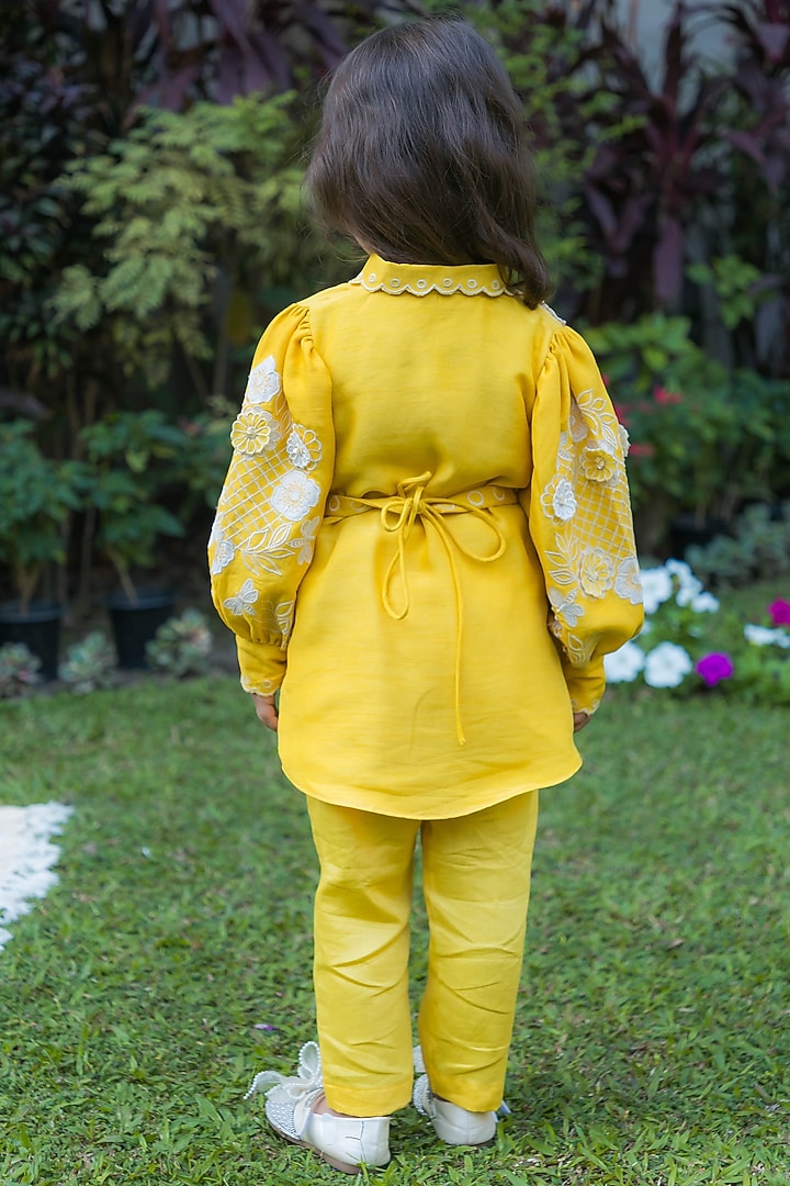 Yellow Silk Thread Embroidered Co-Ord Set For Girls by Ba Ba Baby clothing co. at Pernia's Pop Up Shop