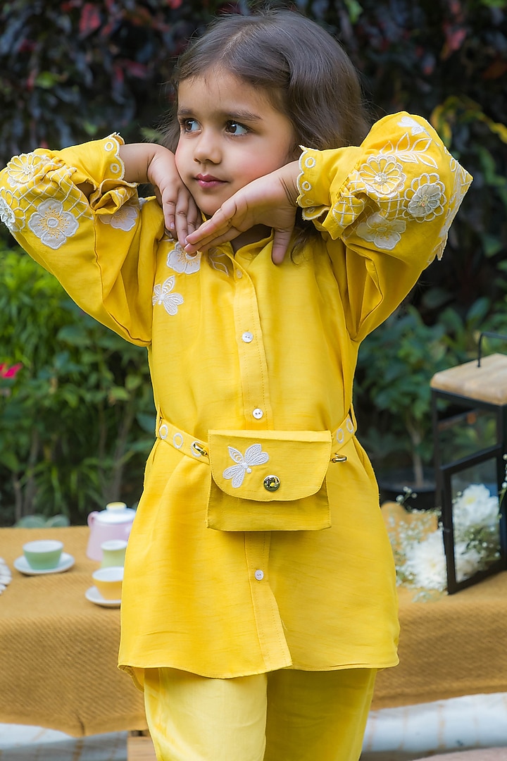 Yellow Silk Thread Embroidered Co-Ord Set For Girls by Ba Ba Baby clothing co. at Pernia's Pop Up Shop