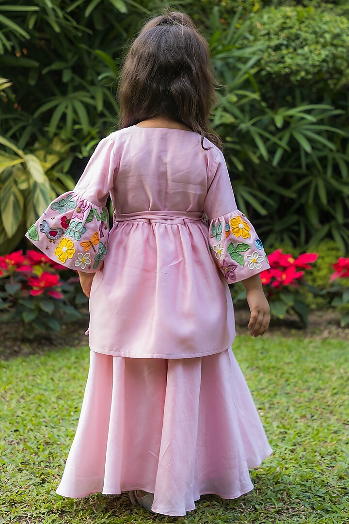 Soft Pink Chanderi Sharara Set For Girls by Ba Ba Baby clothing co. at Pernia's Pop Up Shop