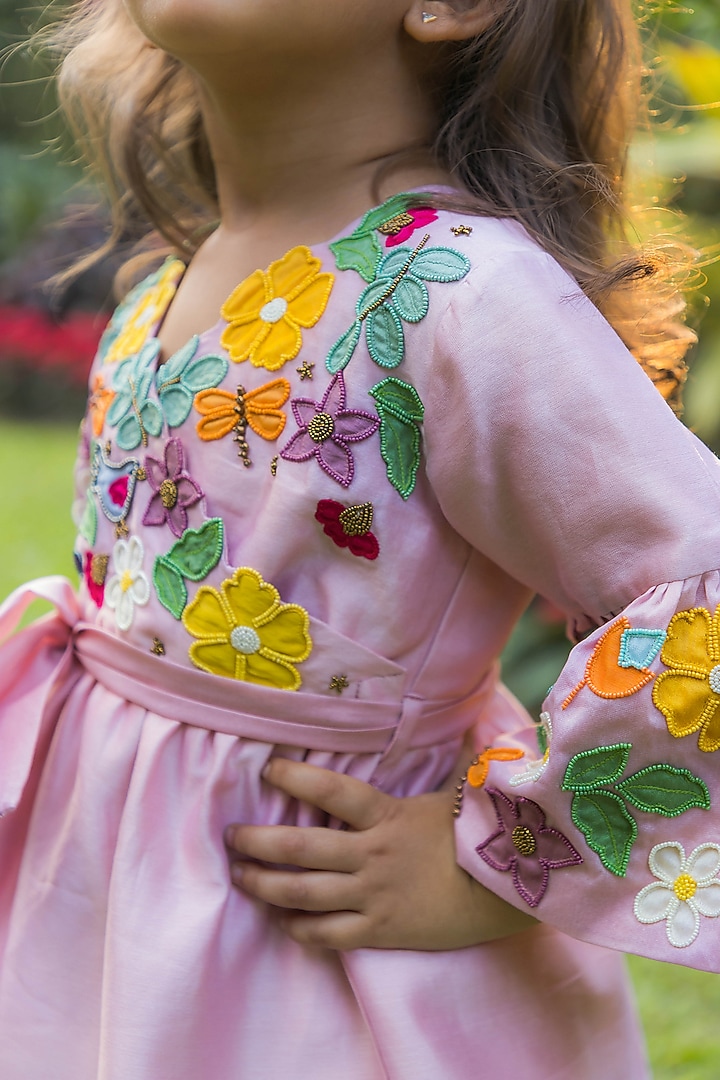 Soft Pink Chanderi Sharara Set For Girls by Ba Ba Baby clothing co. at Pernia's Pop Up Shop
