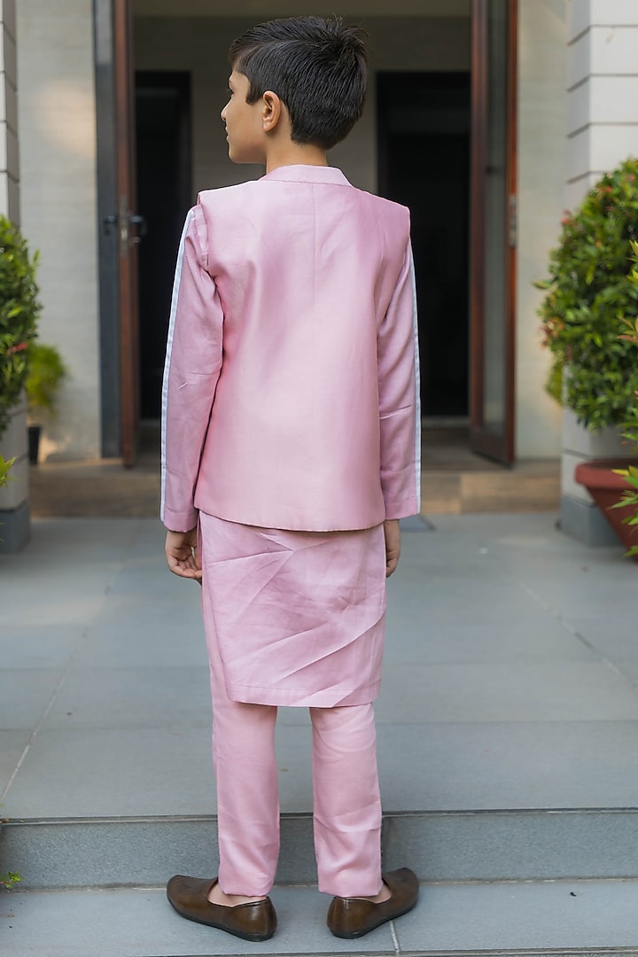 Soft Pink Silk Floral Hand Embroidered Bundi Jacket Set For Boys by Ba Ba Baby clothing co. at Pernia's Pop Up Shop