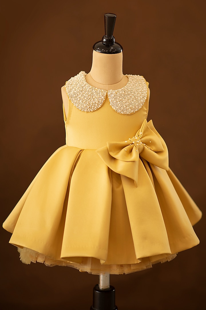 Soft Yellow Embroidered Dress With Hair Accessory by Ba Ba Baby clothing co.