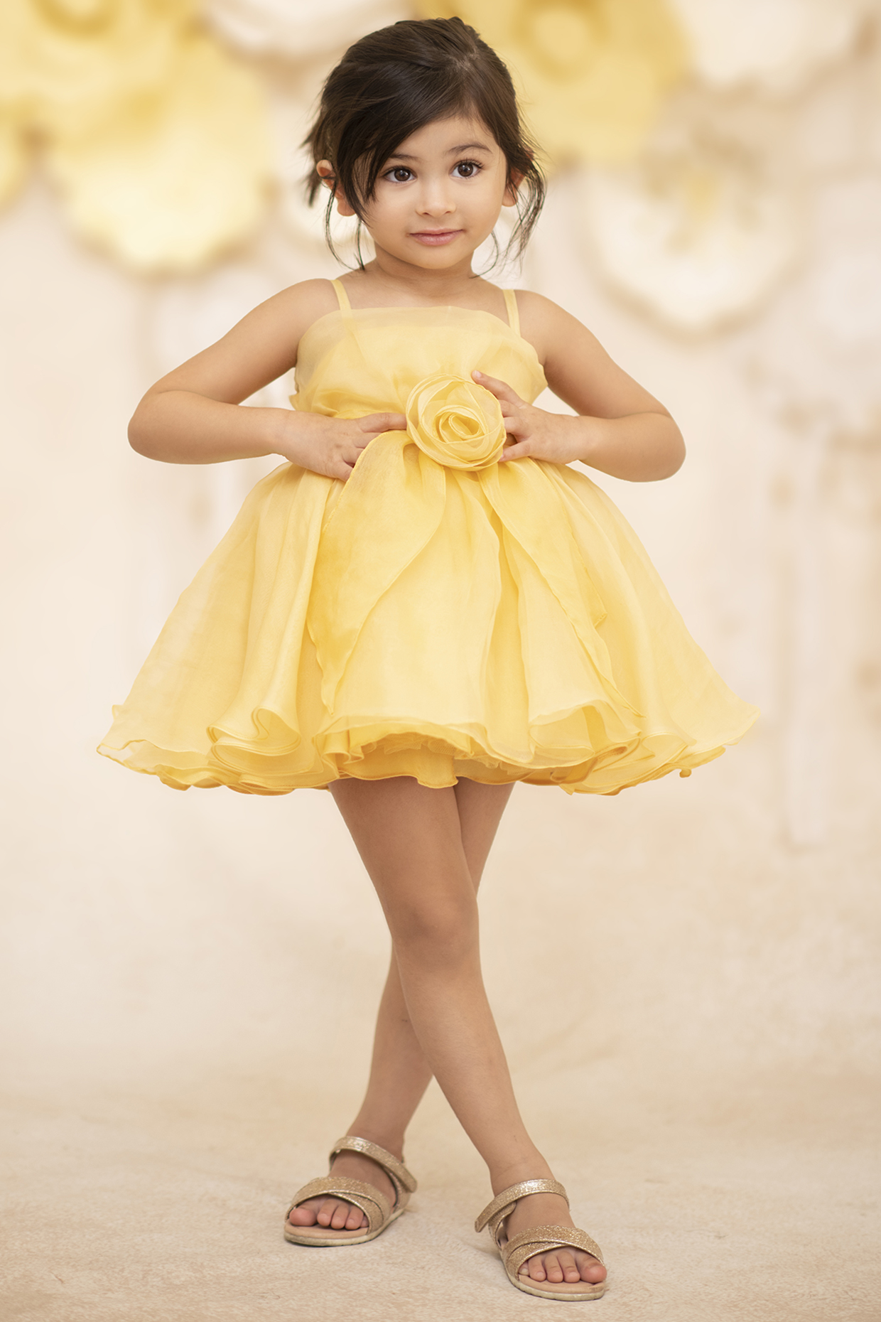 Soft Yellow Viscose Organza Dress With Hair Accessory by Ba Ba Baby clothing co.