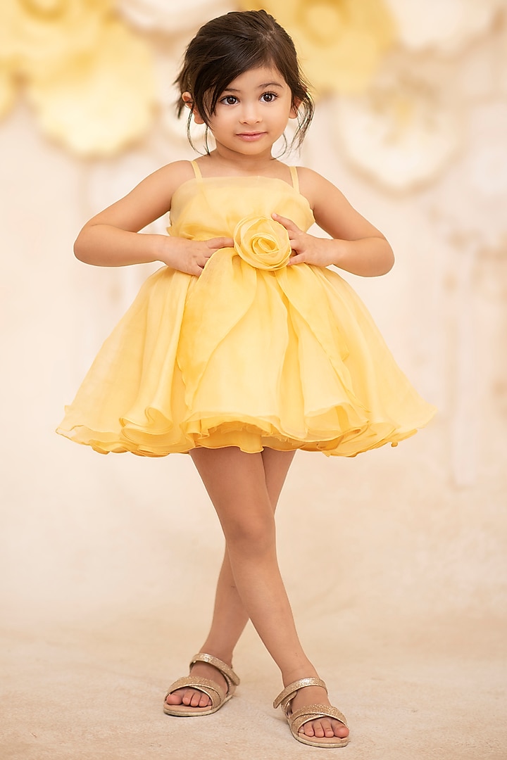 Soft Yellow Viscose Organza Dress With Hair Accessory by Ba Ba Baby clothing co.