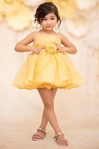 Soft Yellow Viscose Organza Dress With Hair Accessory by Ba Ba Baby clothing co.