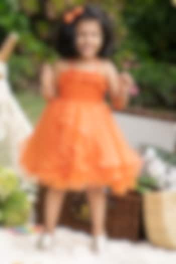 Orange Viscose Organza Dress With Hair Accessory by Ba Ba Baby clothing co. at Pernia's Pop Up Shop