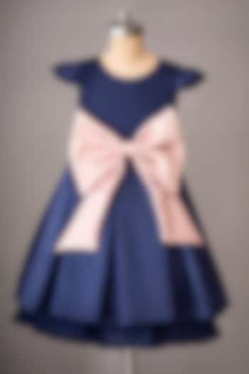 Navy Blue Satin Dress With Hair Accessory by Ba Ba Baby clothing co.