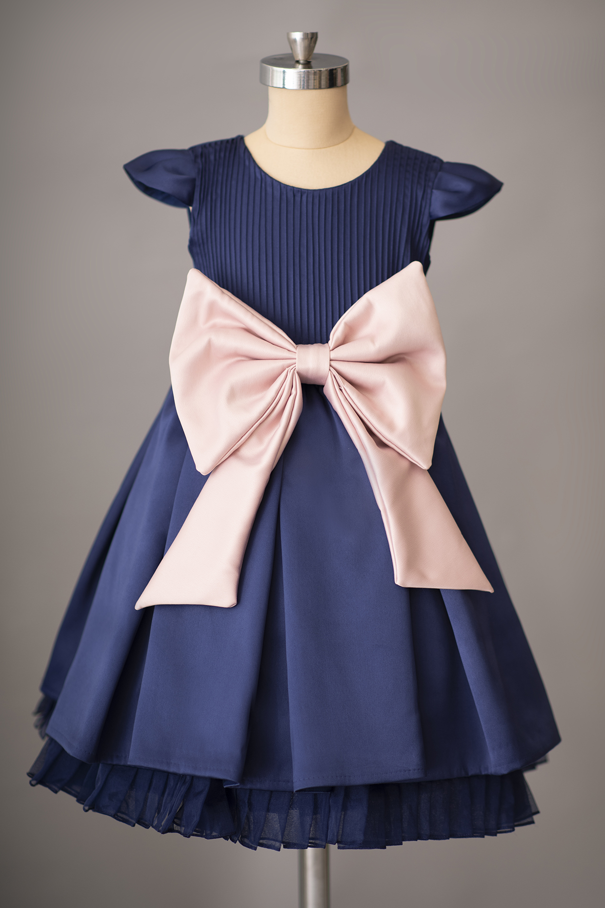 Navy Blue Satin Dress With Hair Accessory by Ba Ba Baby clothing co.