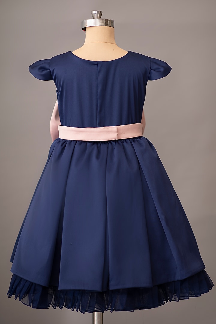 Navy Blue Satin Dress With Hair Accessory by Ba Ba Baby clothing co. at Pernia's Pop Up Shop