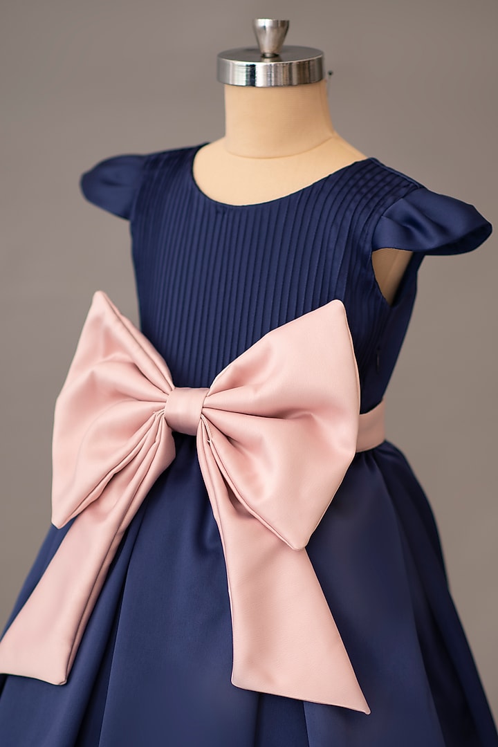 Navy Blue Satin Dress With Hair Accessory by Ba Ba Baby clothing co. at Pernia's Pop Up Shop