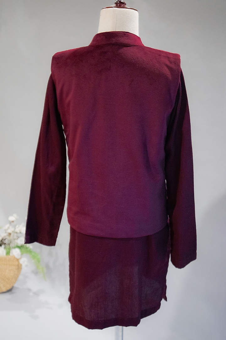 Royal Wine Embroidered Nehru Jacket With Kurta Set by Ba Ba Baby clothing co. at Pernia's Pop Up Shop