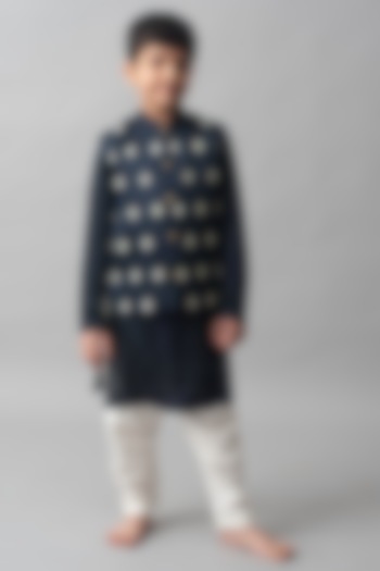 Royal Blue Embroidered Nehru Jacket With Kurta Set by Ba Ba Baby clothing co. at Pernia's Pop Up Shop