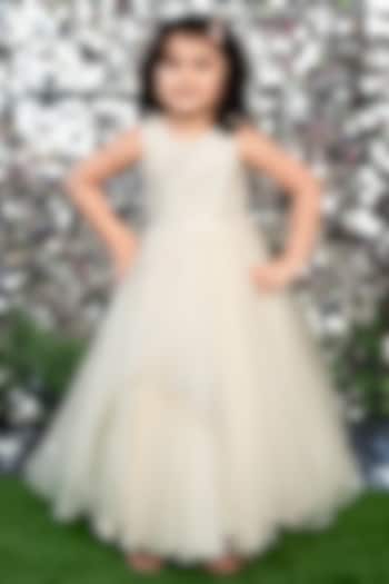 Ivory Asymmetrical Gown With Hair Accessory by Ba Ba Baby clothing co.