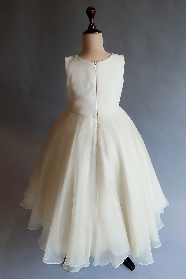 Ivory Asymmetrical Gown With Hair Accessory by Ba Ba Baby clothing co. at Pernia's Pop Up Shop