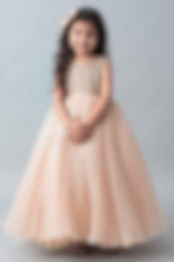 Champagne Embellished Gown With Hair Accessory by Ba Ba Baby clothing co.
