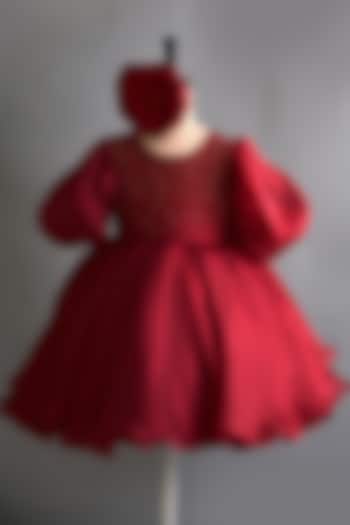 Red Embroidered Dress With Hair Accessory by Ba Ba Baby clothing co. at Pernia's Pop Up Shop