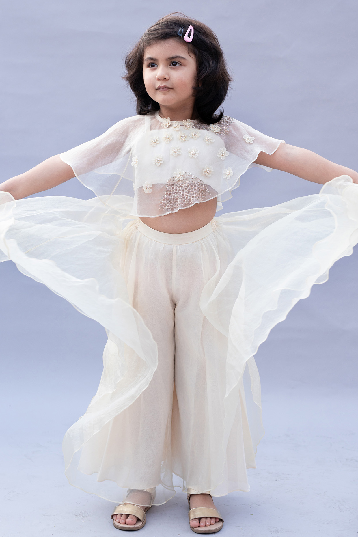 Ivory Organza Sharara Set With Hair Accessory by Ba Ba Baby clothing co.