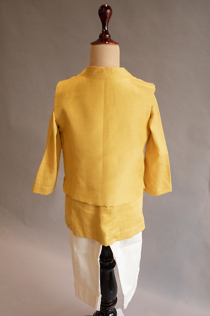 Yellow Embroidered Nehru Jacket With Kurta Set For Boys by Ba Ba Baby clothing co. at Pernia's Pop Up Shop