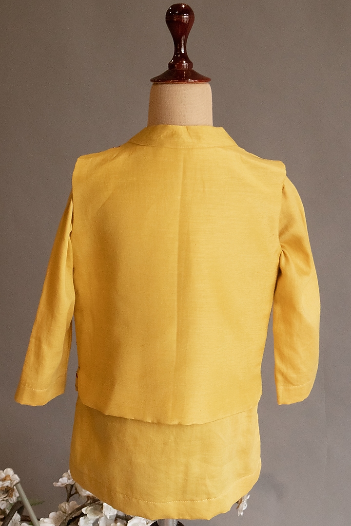 Yellow Embroidered Nehru Jacket With Kurta Set For Boys by Ba Ba Baby clothing co. at Pernia's Pop Up Shop