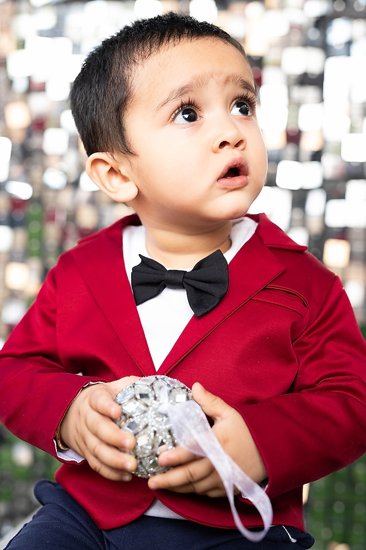 Red Embroidered Blazer Set For Boys by Ba Ba Baby clothing co. at Pernia's Pop Up Shop