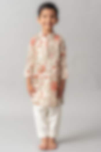 Beige Floral Printed Kurta Set For Boys by Ba Ba Baby clothing co. at Pernia's Pop Up Shop