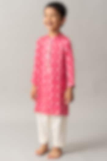 Pink Printed Kurta Set For Boys by Ba Ba Baby clothing co.