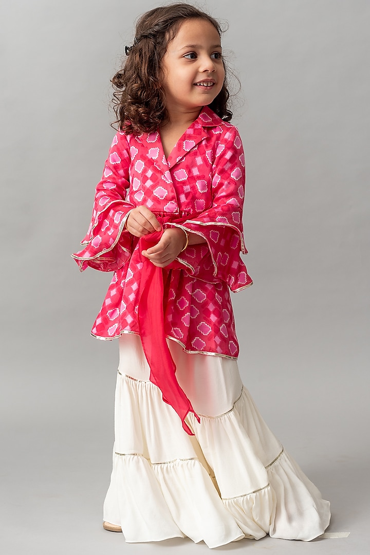 Off-White Blend Crepe Gharara Set For Girls by Ba Ba Baby clothing co.