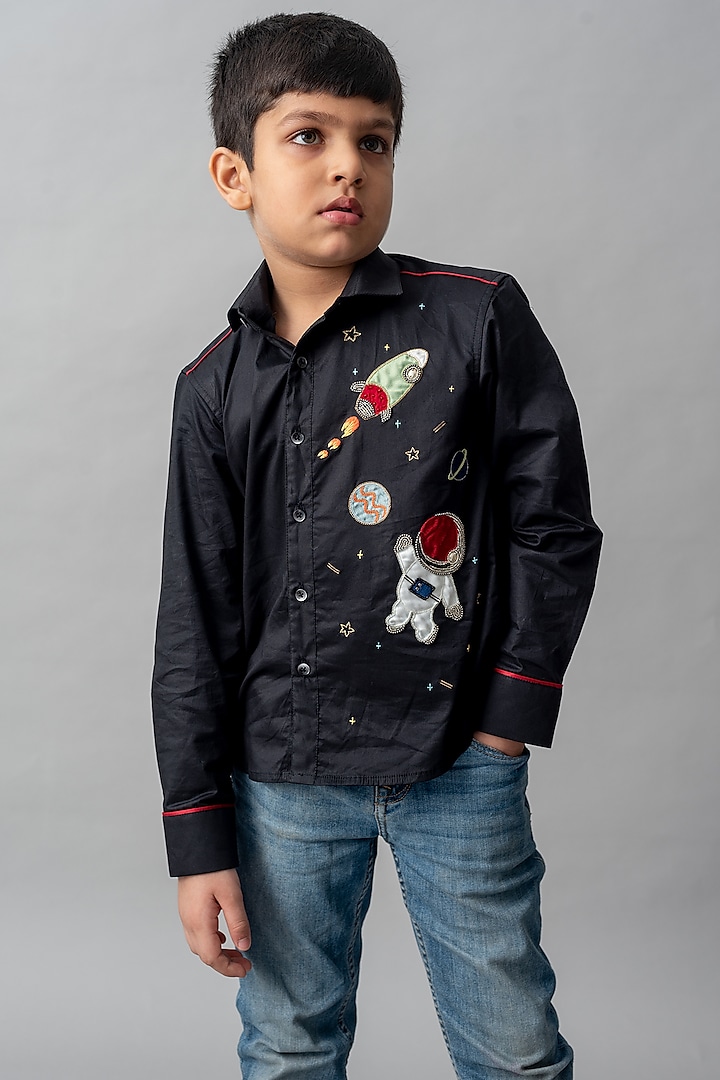 Black Embroidered Shirt For Boys by Ba Ba Baby clothing co.