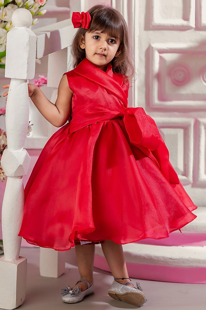 Red Imported Organza Flared Dress For Girls by Ba Ba Baby clothing co. at Pernia's Pop Up Shop