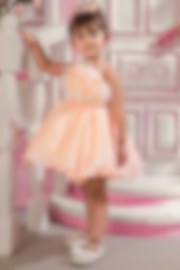 Peach Viscose Organza Dress For Girls by Ba Ba Baby clothing co. at Pernia's Pop Up Shop