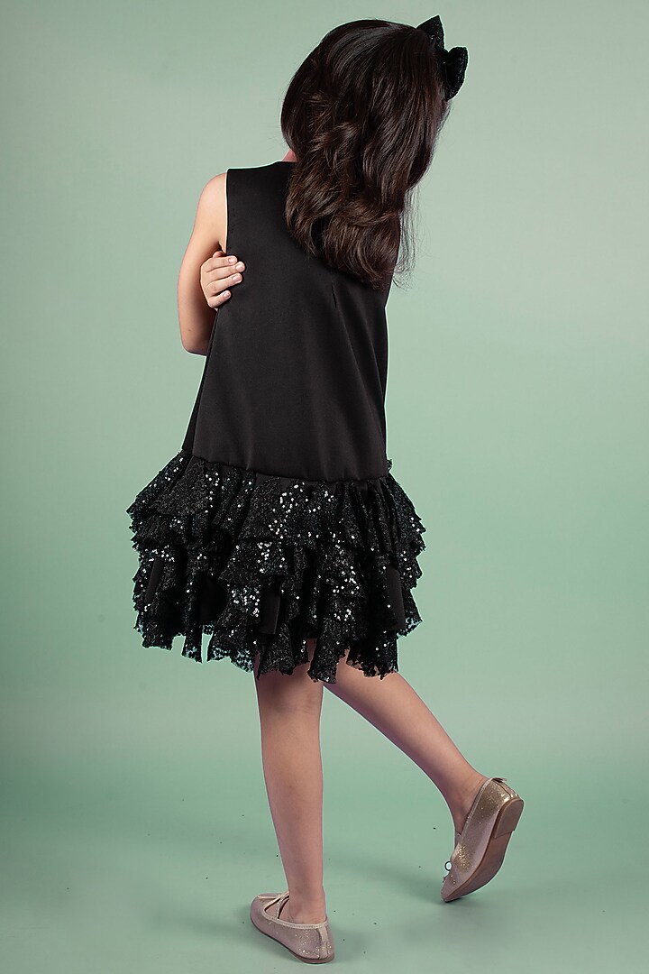 Black Sequins Ruffled Dress For Girls by Ba Ba Baby clothing co. at Pernia's Pop Up Shop
