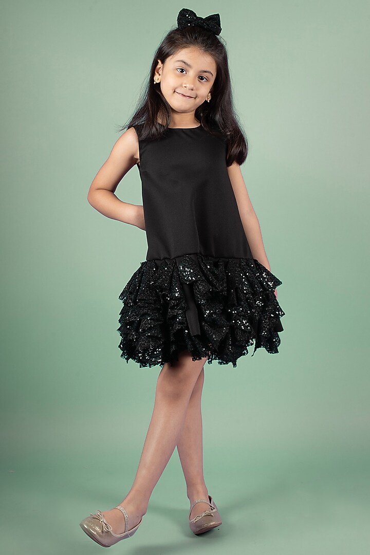Black Sequins Ruffled Dress For Girls by Ba Ba Baby clothing co. at Pernia's Pop Up Shop