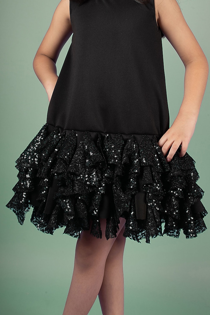 Black Sequins Ruffled Dress For Girls by Ba Ba Baby clothing co. at Pernia's Pop Up Shop