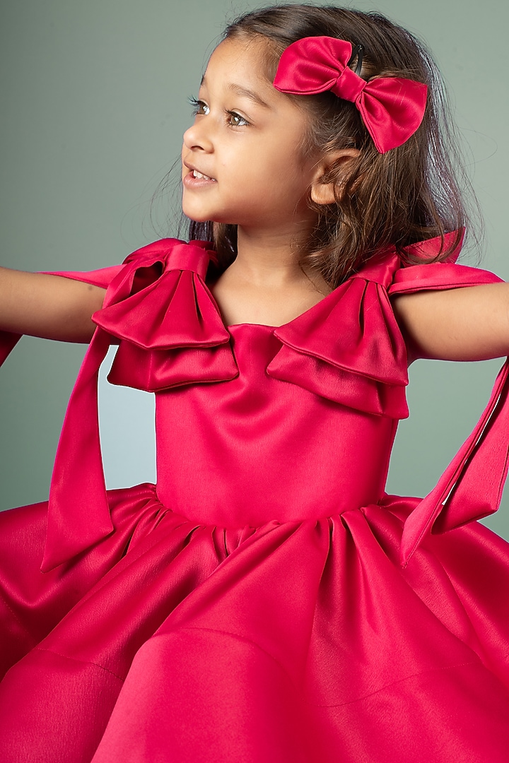 Hot Pink Dutch Satin & Satin Organza Layered Dress For Girls by Ba Ba Baby clothing co. at Pernia's Pop Up Shop