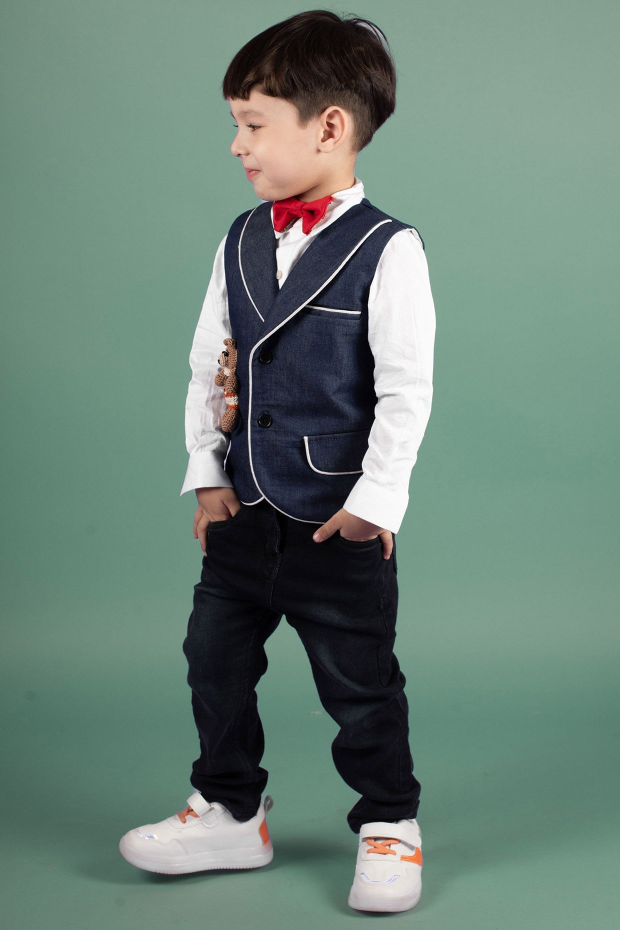 Toddler Boy Trendy 100% Cotton Button Pocket Design Blue Denim Vest