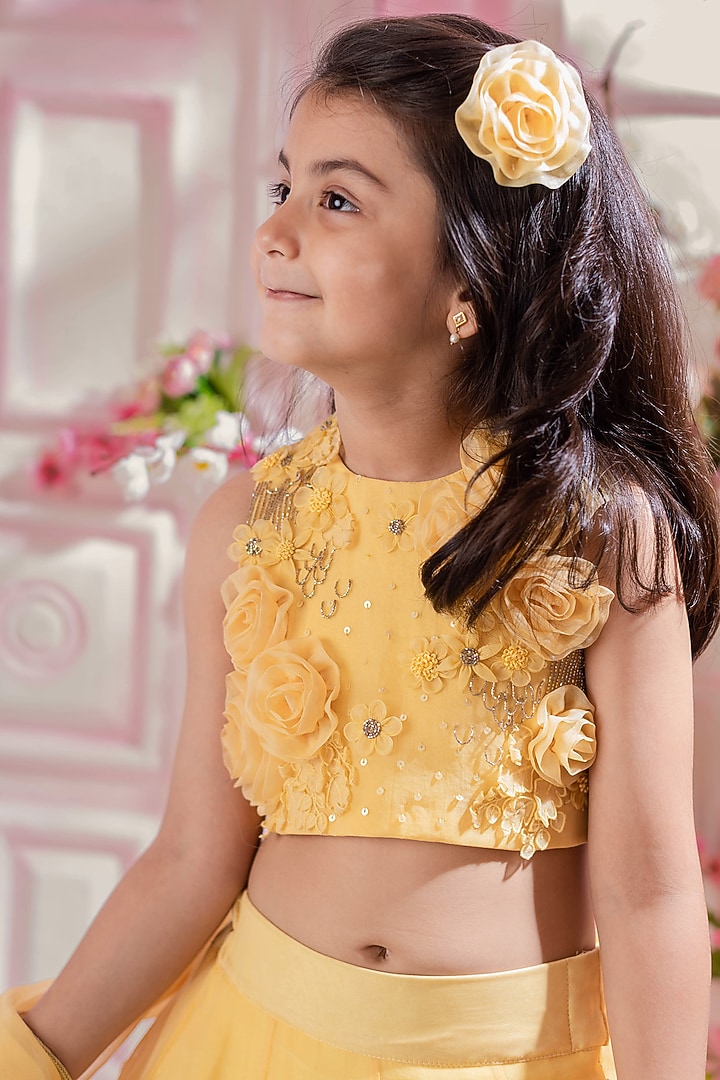 Yellow Viscose Organza Lehenga Set For Girls by Ba Ba Baby clothing co. at Pernia's Pop Up Shop