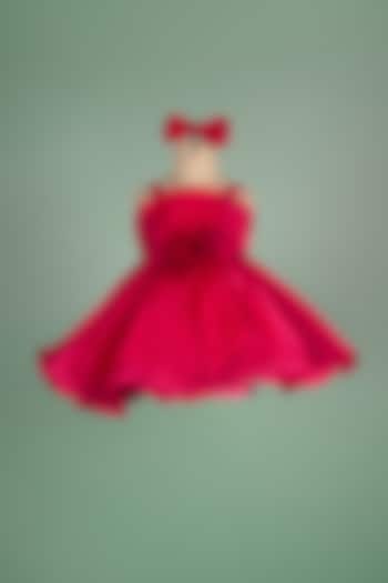 Fuchsia Satin Art Organza Dress For Girls by Ba Ba Baby clothing co.