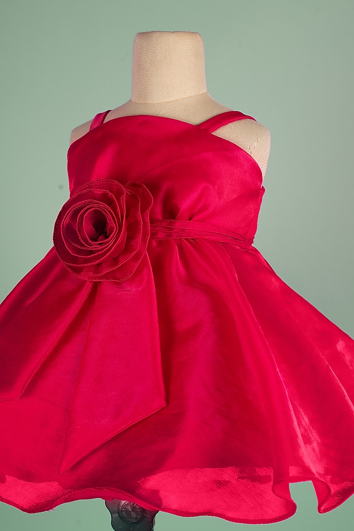 Fuchsia Satin Art Organza Dress For Girls by Ba Ba Baby clothing co. at Pernia's Pop Up Shop