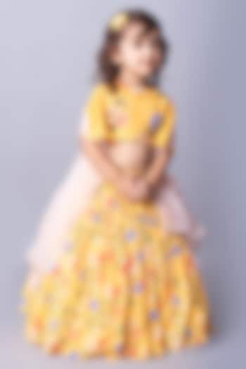 Yellow Printed Lehenga Set For Girls by Ba Ba Baby clothing co.