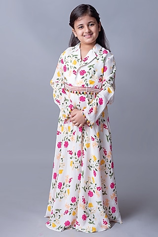 Ivory Printed Jumpsuit For Girls by Ba Ba Baby clothing co.