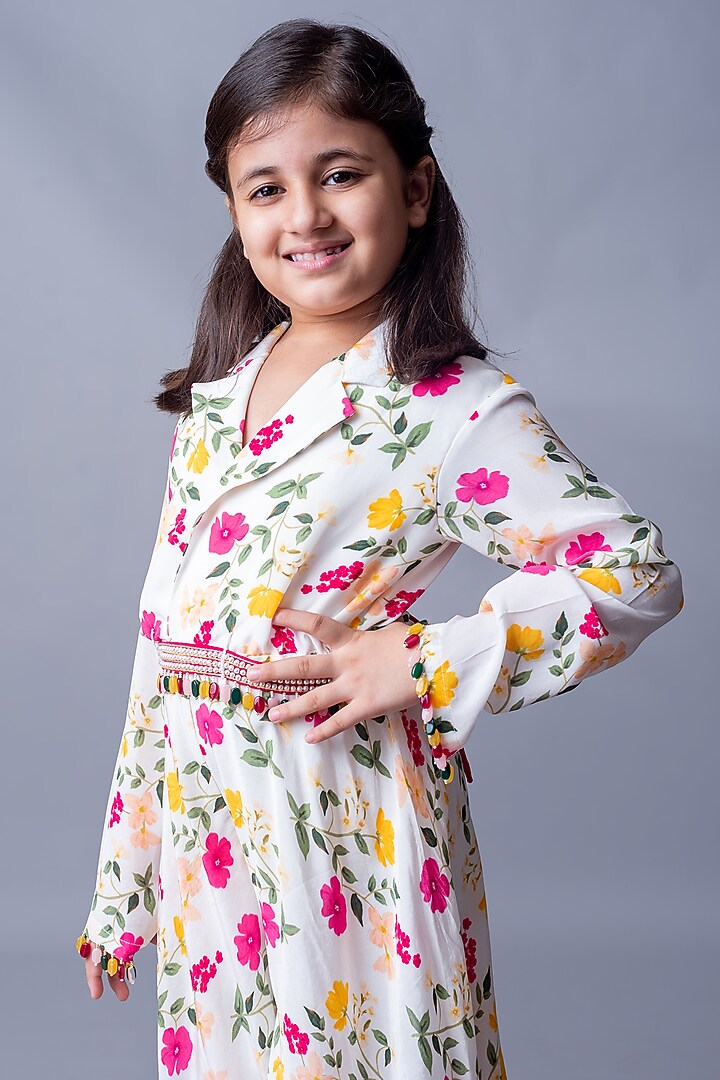 Ivory Printed Jumpsuit For Girls by Ba Ba Baby clothing co. at Pernia's Pop Up Shop