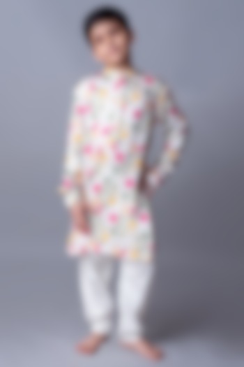 Ivory Printed Kurta Set For Boys by Ba Ba Baby clothing co.