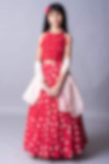 Red Printed Lehenga Set For Girls by Ba Ba Baby clothing co.