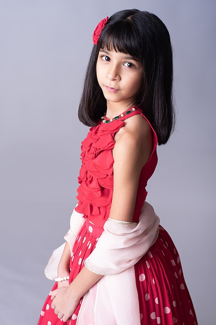 Red Printed Lehenga Set For Girls by Ba Ba Baby clothing co. at Pernia's Pop Up Shop